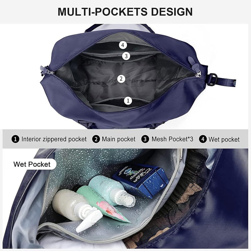 SEAFEW Dark Blue Sport Travel Duffle Bag Large Gym Tote Bags for Women, Weekender Carry on Bags for Airplane, Ladies Beach Overnight Waterproof Luggage Bags with Wet Pocket - Image 4